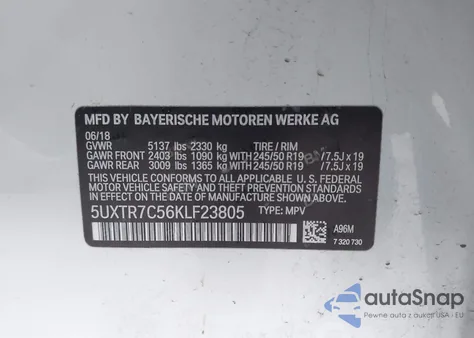 2019 BMW X3 Sdrive30I from USA, damaged, VIN 5UXTR7C56KLF23805